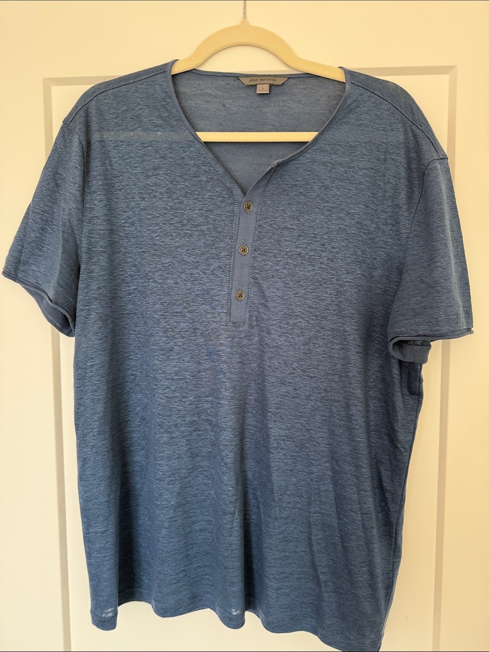 John Varvatos Slate Blue Short-Sleeve Henley Tee